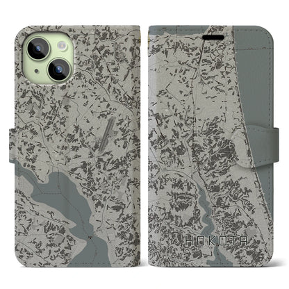 【鉾田（茨城県）】地図柄iPhoneケース（手帳タイプ）モノトーン・iPhone 15 用