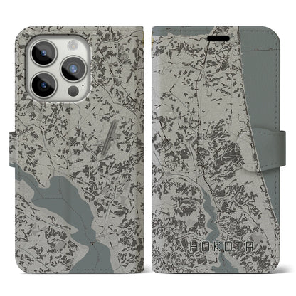 【鉾田（茨城県）】地図柄iPhoneケース（手帳タイプ）モノトーン・iPhone 15 Pro 用