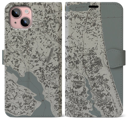 【鉾田（茨城県）】地図柄iPhoneケース（手帳タイプ）モノトーン・iPhone 15 Plus 用