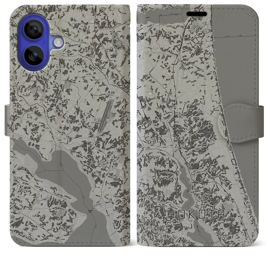 【鉾田(茨城県)】地図柄iPhoneケース(手帳タイプ)モノトーン・iPhone 16 Pro Max 用