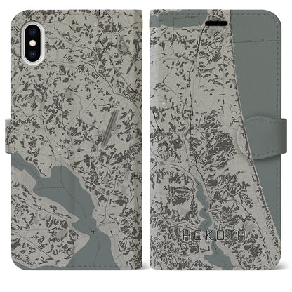 【鉾田（茨城県）】地図柄iPhoneケース（手帳タイプ）モノトーン・iPhone XS Max 用