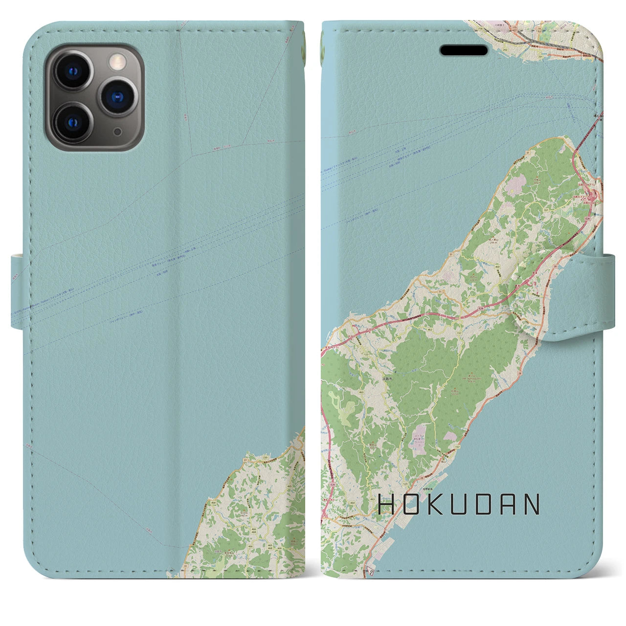 【北淡（兵庫県）】地図柄iPhoneケース（手帳タイプ）ナチュラル・iPhone 11 Pro Max 用