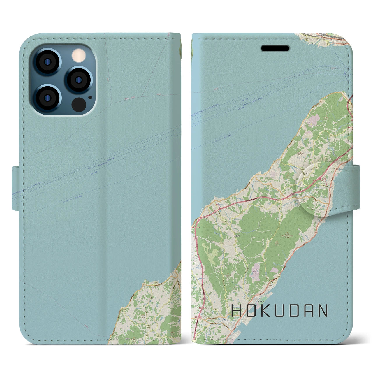 【北淡（兵庫県）】地図柄iPhoneケース（手帳タイプ）ナチュラル・iPhone 12 / 12 Pro 用