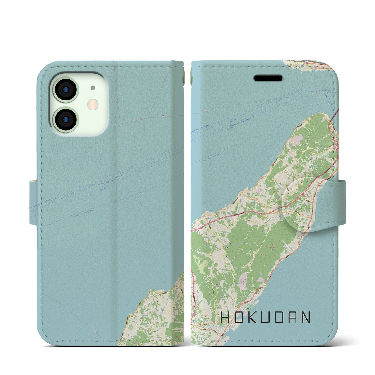 【北淡（兵庫県）】地図柄iPhoneケース（手帳タイプ）ナチュラル・iPhone 12 mini 用