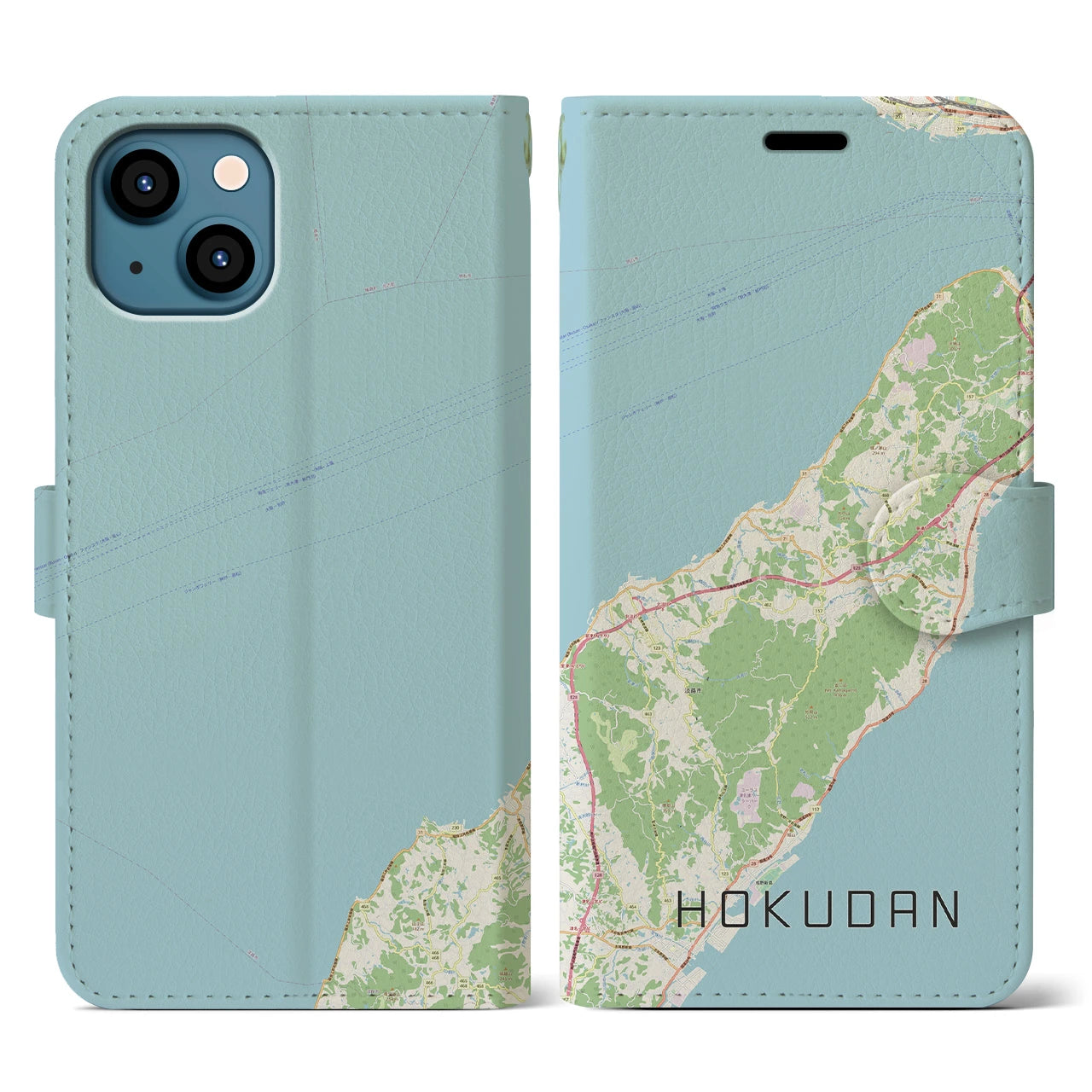 【北淡（兵庫県）】地図柄iPhoneケース（手帳タイプ）ナチュラル・iPhone 13 用