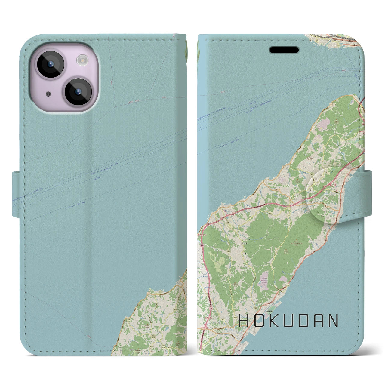 【北淡（兵庫県）】地図柄iPhoneケース（手帳タイプ）ナチュラル・iPhone 14 用