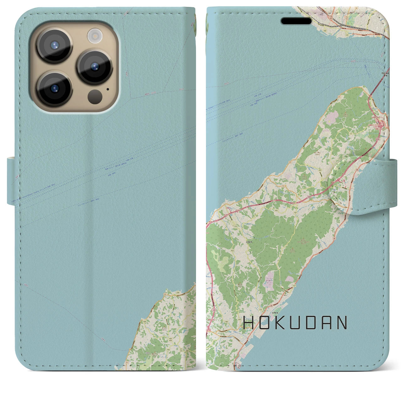 【北淡（兵庫県）】地図柄iPhoneケース（手帳タイプ）ナチュラル・iPhone 14 Pro Max 用