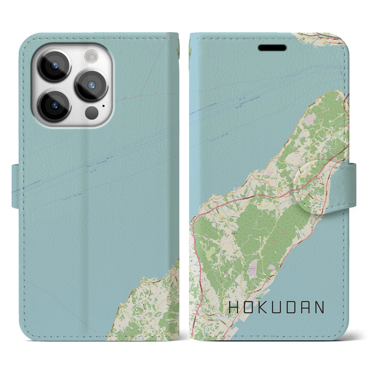 【北淡（兵庫県）】地図柄iPhoneケース（手帳タイプ）ナチュラル・iPhone 14 Pro 用