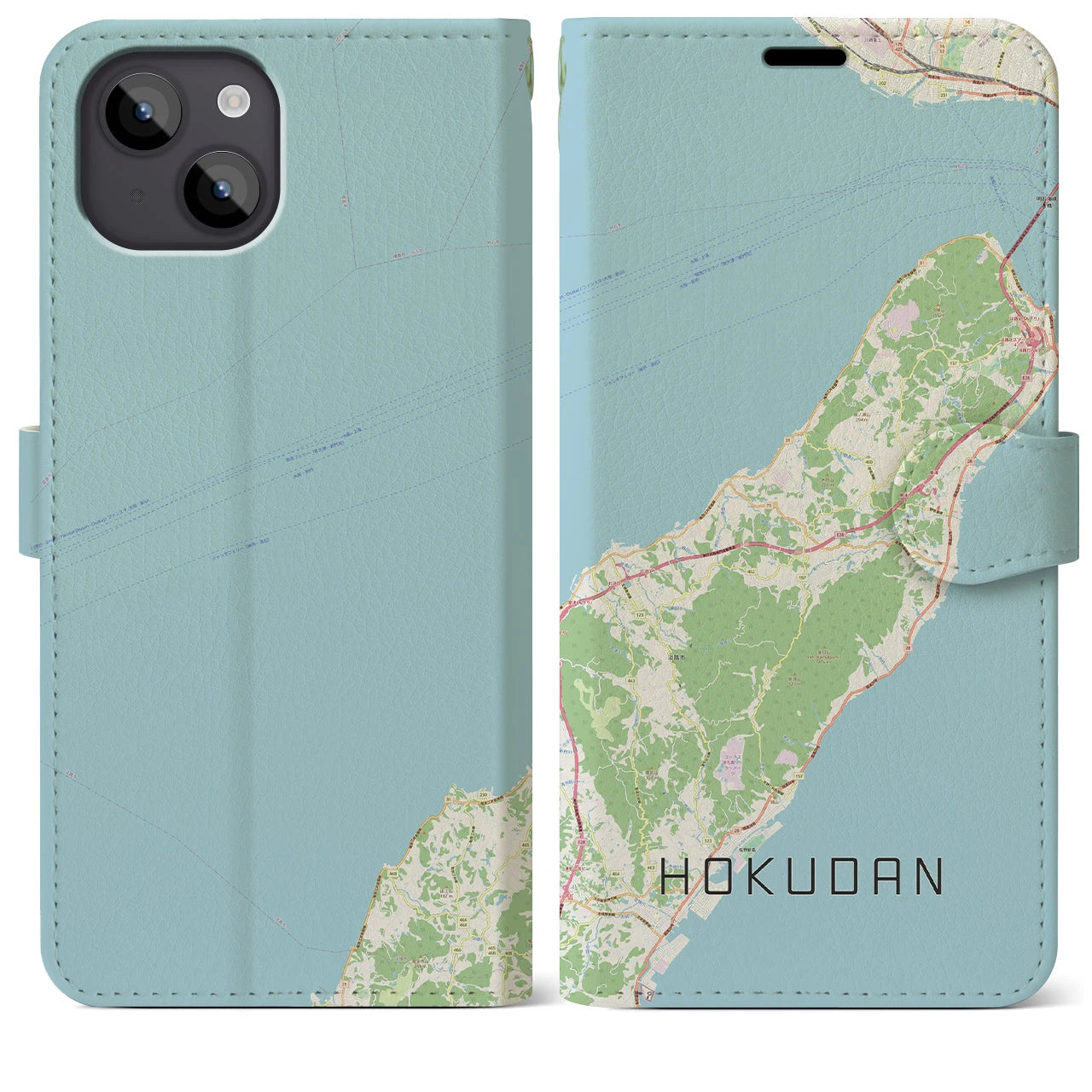 【北淡（兵庫県）】地図柄iPhoneケース（手帳タイプ）ナチュラル・iPhone 14 Plus 用