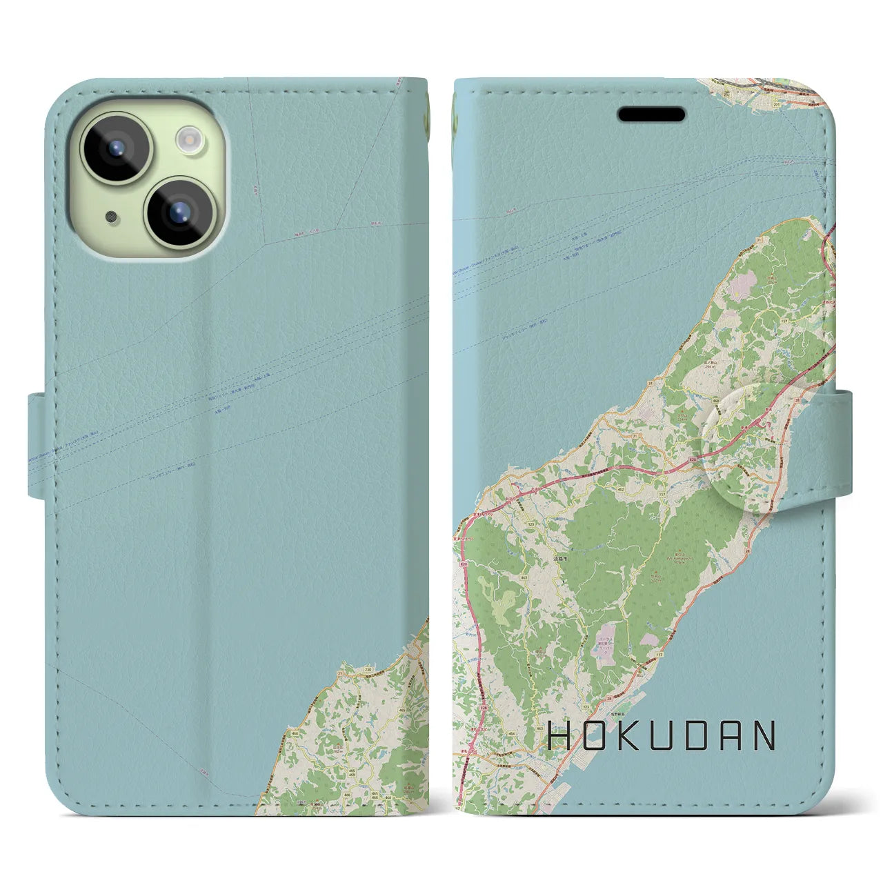 【北淡（兵庫県）】地図柄iPhoneケース（手帳タイプ）ナチュラル・iPhone 15 用