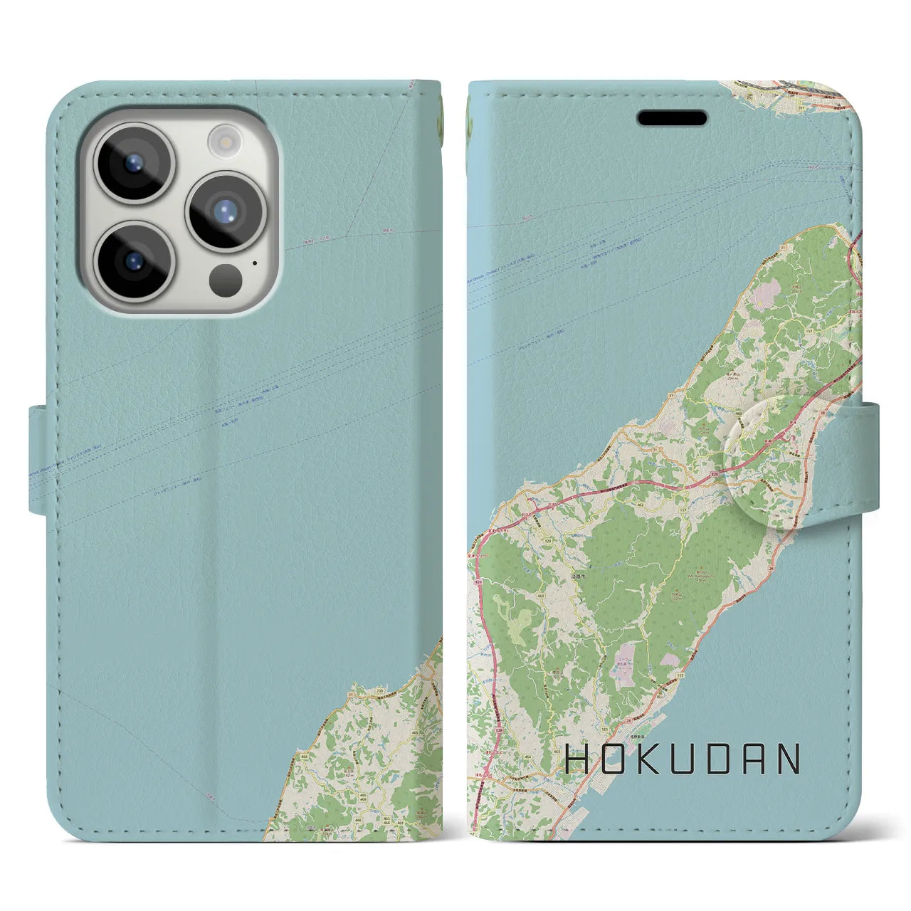 【北淡（兵庫県）】地図柄iPhoneケース（手帳タイプ）ナチュラル・iPhone 15 Pro 用