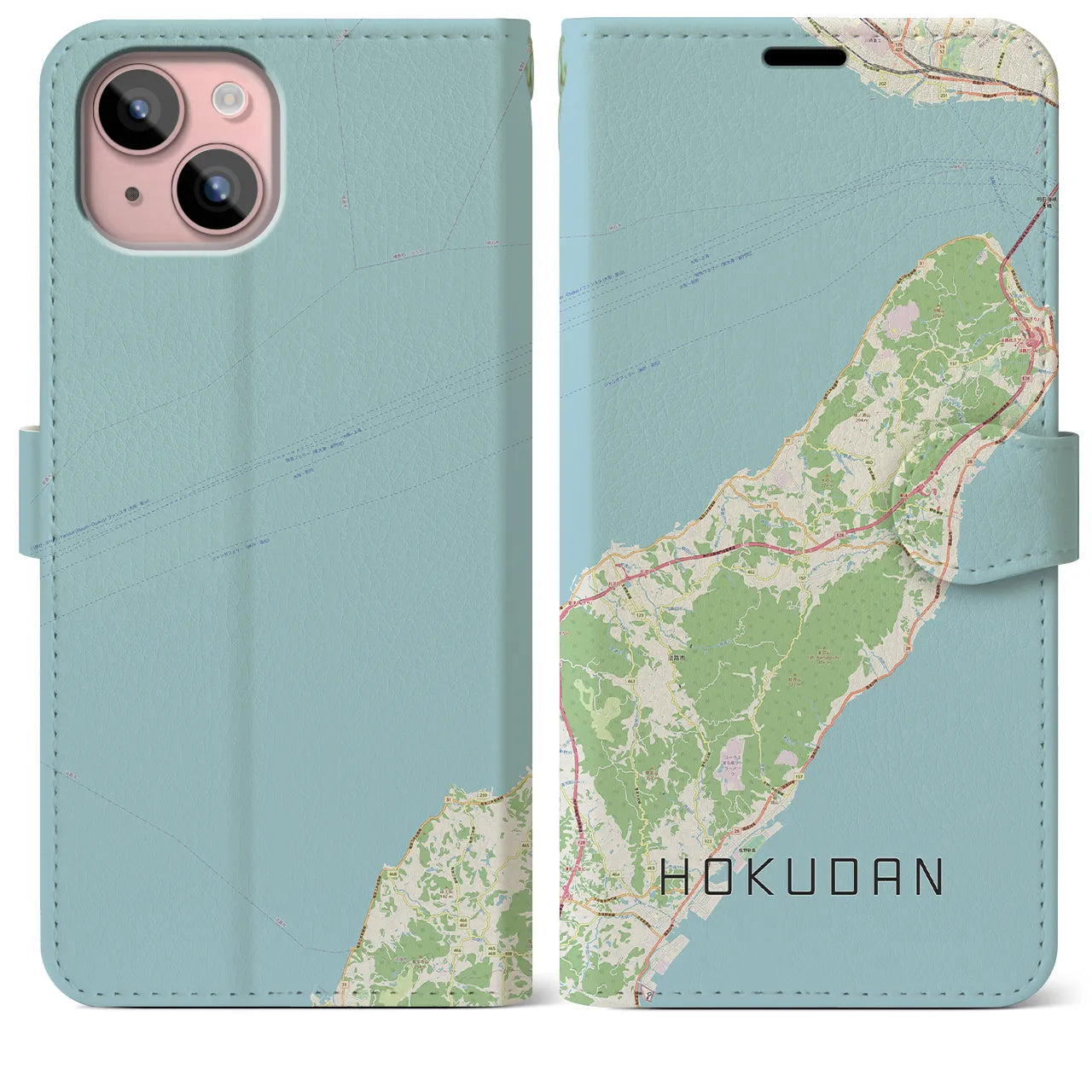 【北淡（兵庫県）】地図柄iPhoneケース（手帳タイプ）ナチュラル・iPhone 15 Plus 用