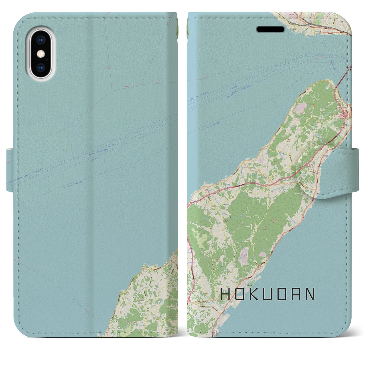 【北淡（兵庫県）】地図柄iPhoneケース（手帳タイプ）ナチュラル・iPhone XS Max 用