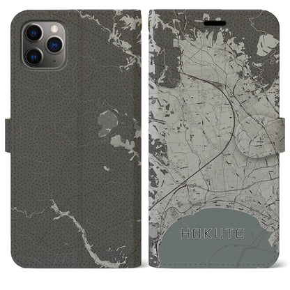 【北斗（北海道）】地図柄iPhoneケース（手帳タイプ）モノトーン・iPhone 11 Pro Max 用