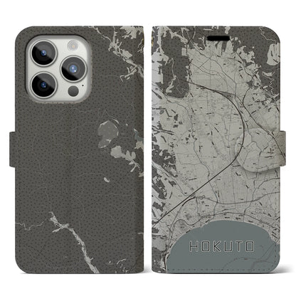 【北斗（北海道）】地図柄iPhoneケース（手帳タイプ）モノトーン・iPhone 15 Pro 用