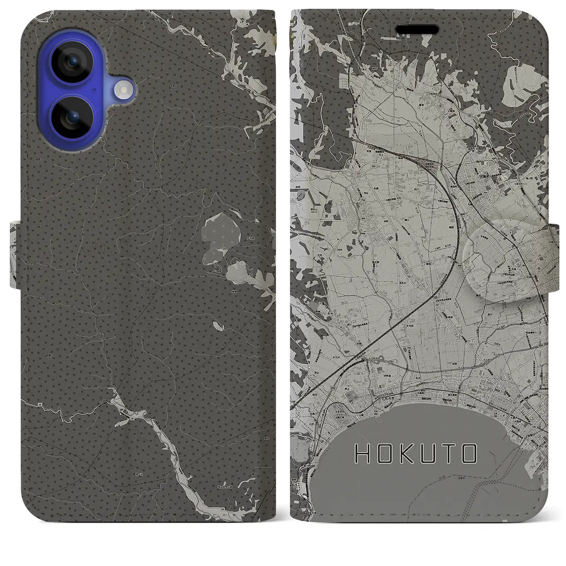 【北斗(北海道)】地図柄iPhoneケース(手帳タイプ)モノトーン・iPhone 16 Pro Max 用