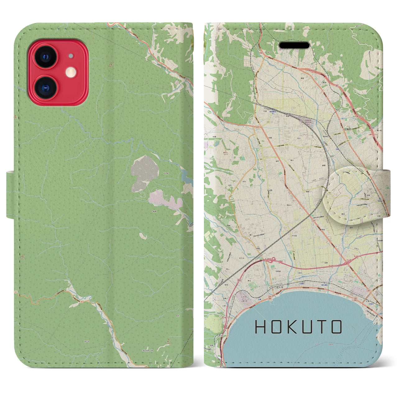 【北斗（北海道）】地図柄iPhoneケース（手帳タイプ）ナチュラル・iPhone 11 用