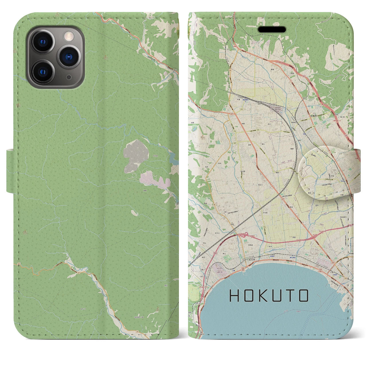 【北斗（北海道）】地図柄iPhoneケース（手帳タイプ）ナチュラル・iPhone 11 Pro Max 用