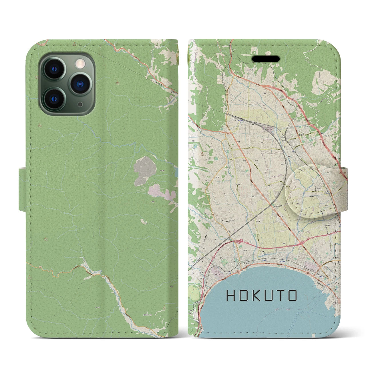 【北斗（北海道）】地図柄iPhoneケース（手帳タイプ）ナチュラル・iPhone 11 Pro 用