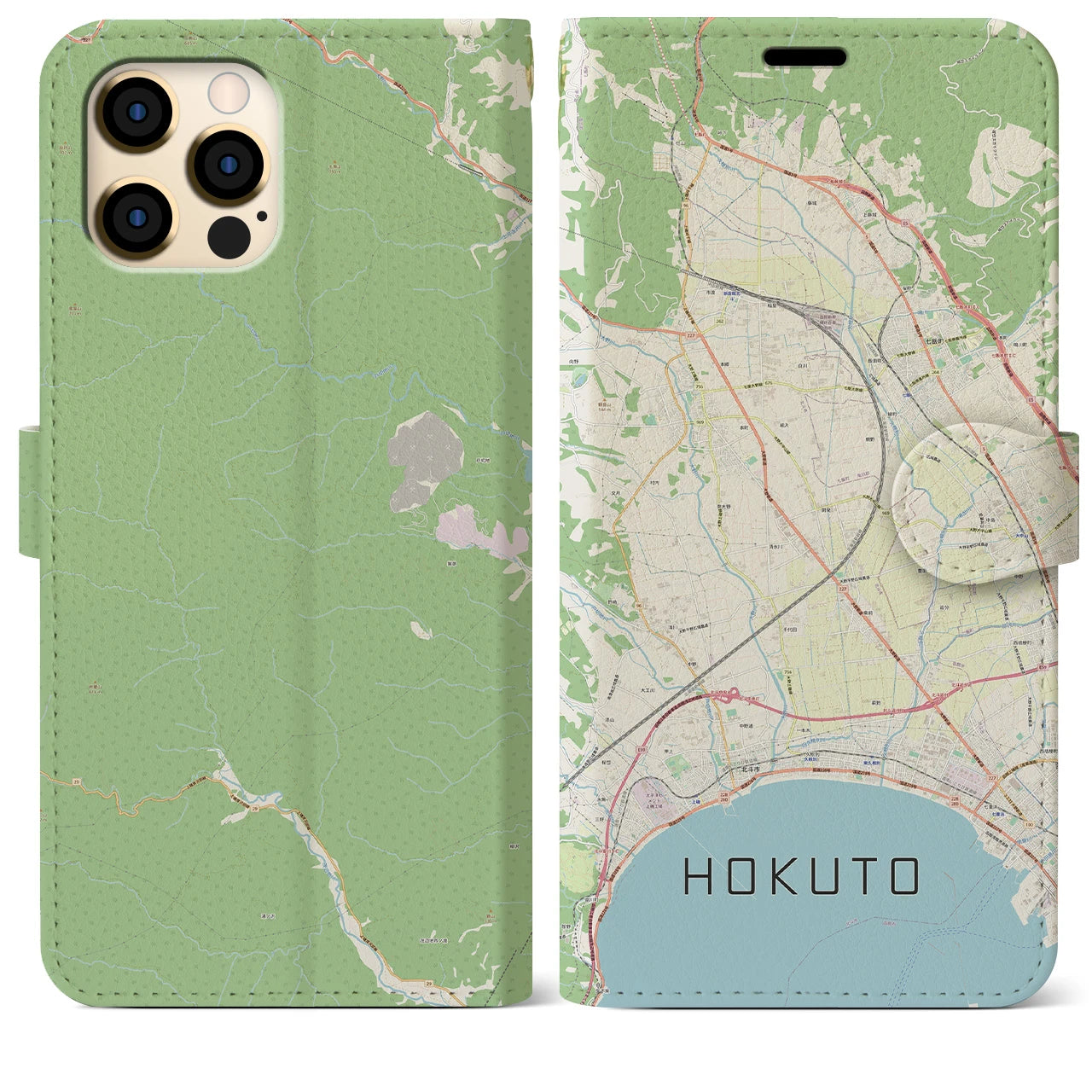 【北斗（北海道）】地図柄iPhoneケース（手帳タイプ）ナチュラル・iPhone 12 Pro Max 用