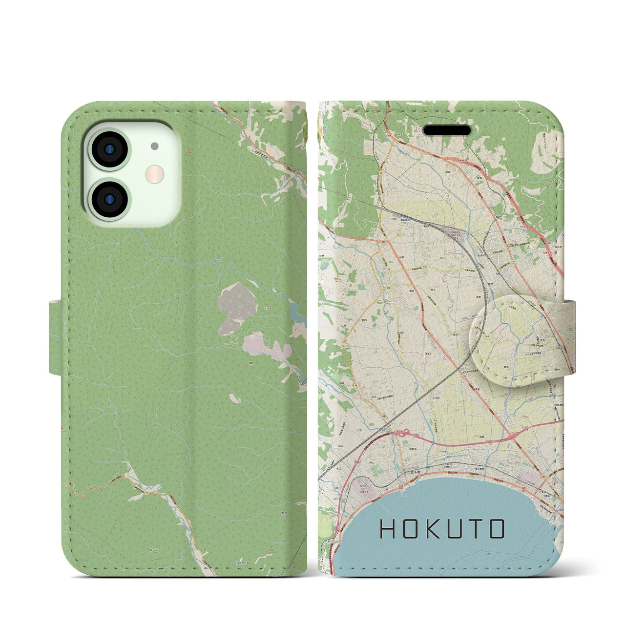 【北斗（北海道）】地図柄iPhoneケース（手帳タイプ）ナチュラル・iPhone 12 mini 用