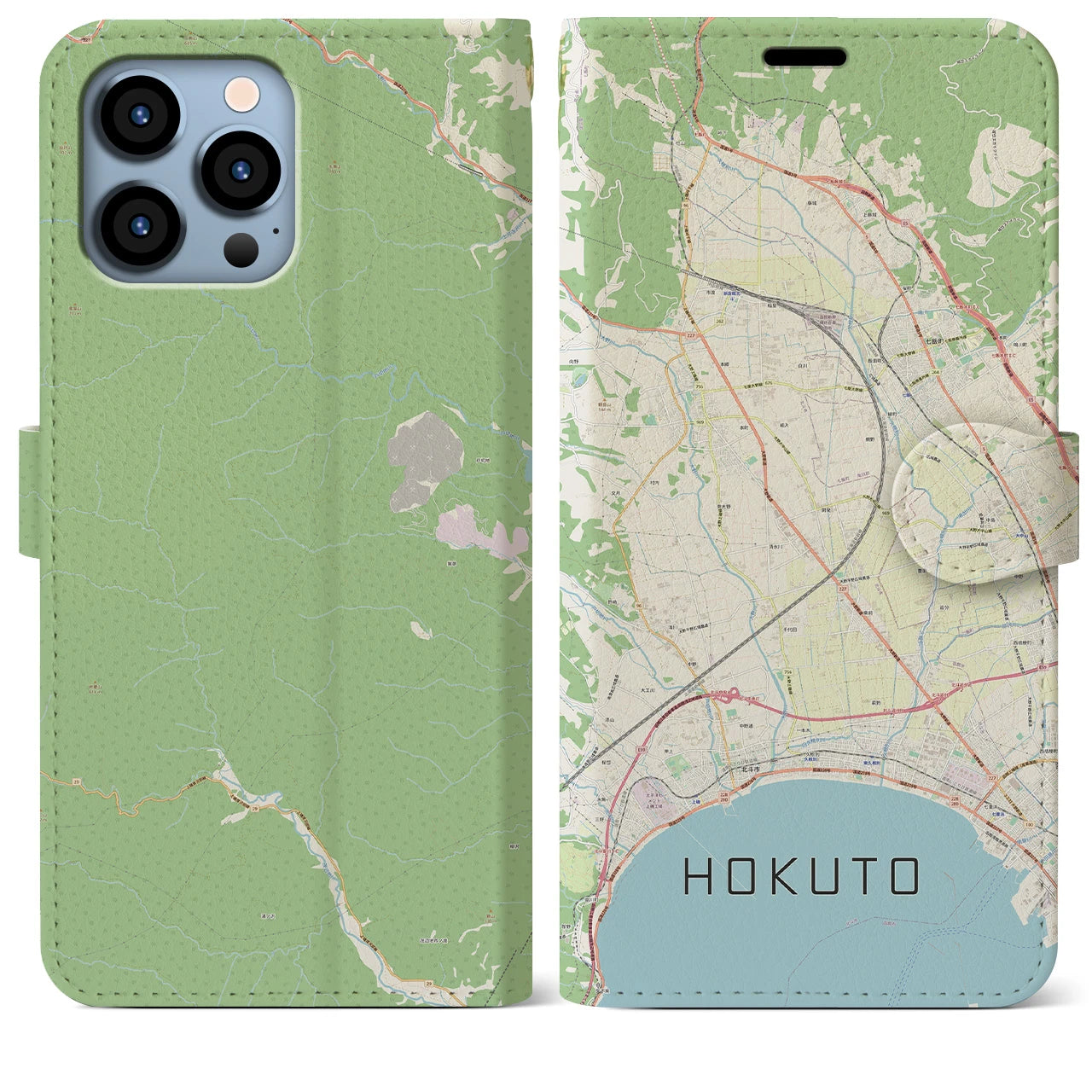 【北斗（北海道）】地図柄iPhoneケース（手帳タイプ）ナチュラル・iPhone 13 Pro Max 用