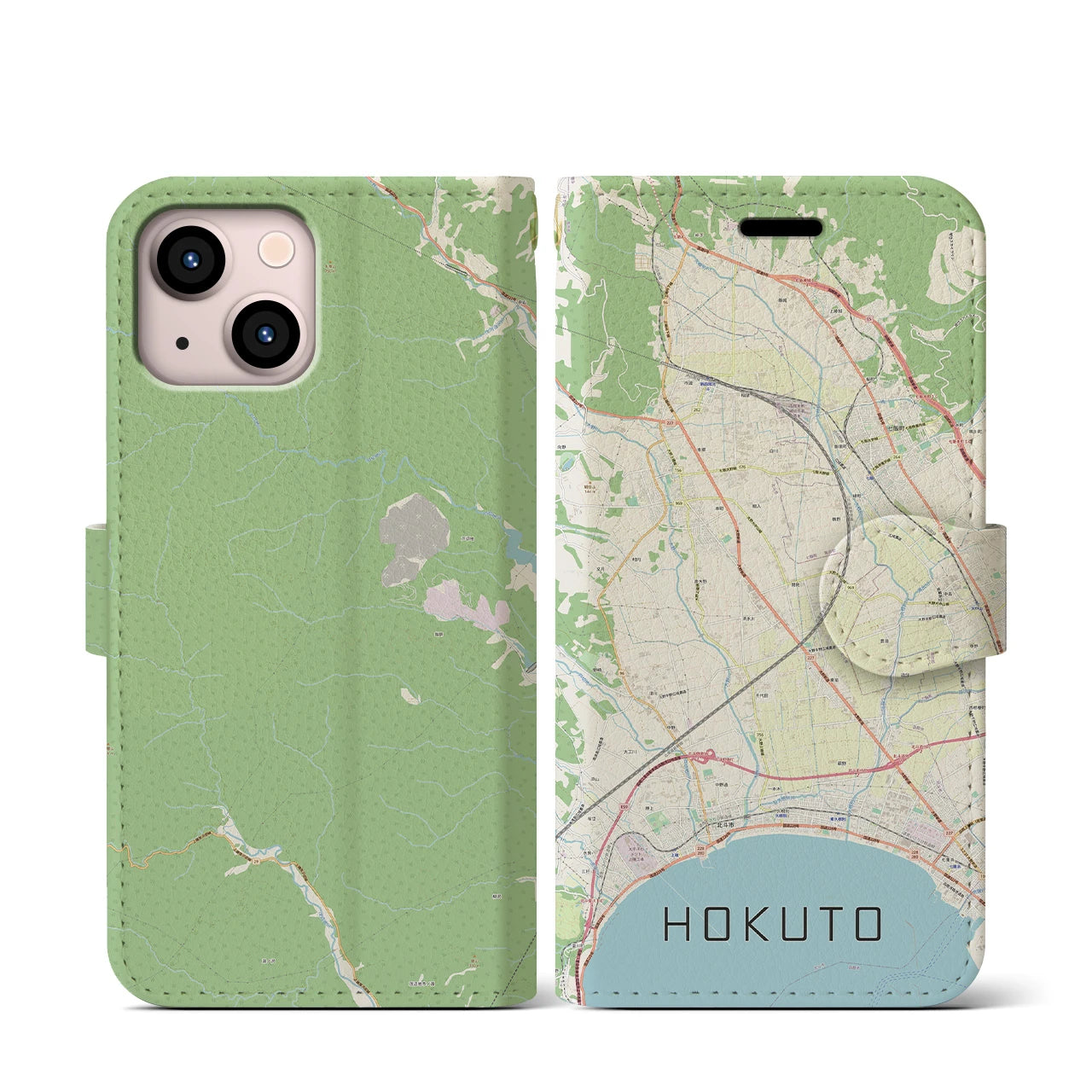 【北斗（北海道）】地図柄iPhoneケース（手帳タイプ）ナチュラル・iPhone 13 mini 用