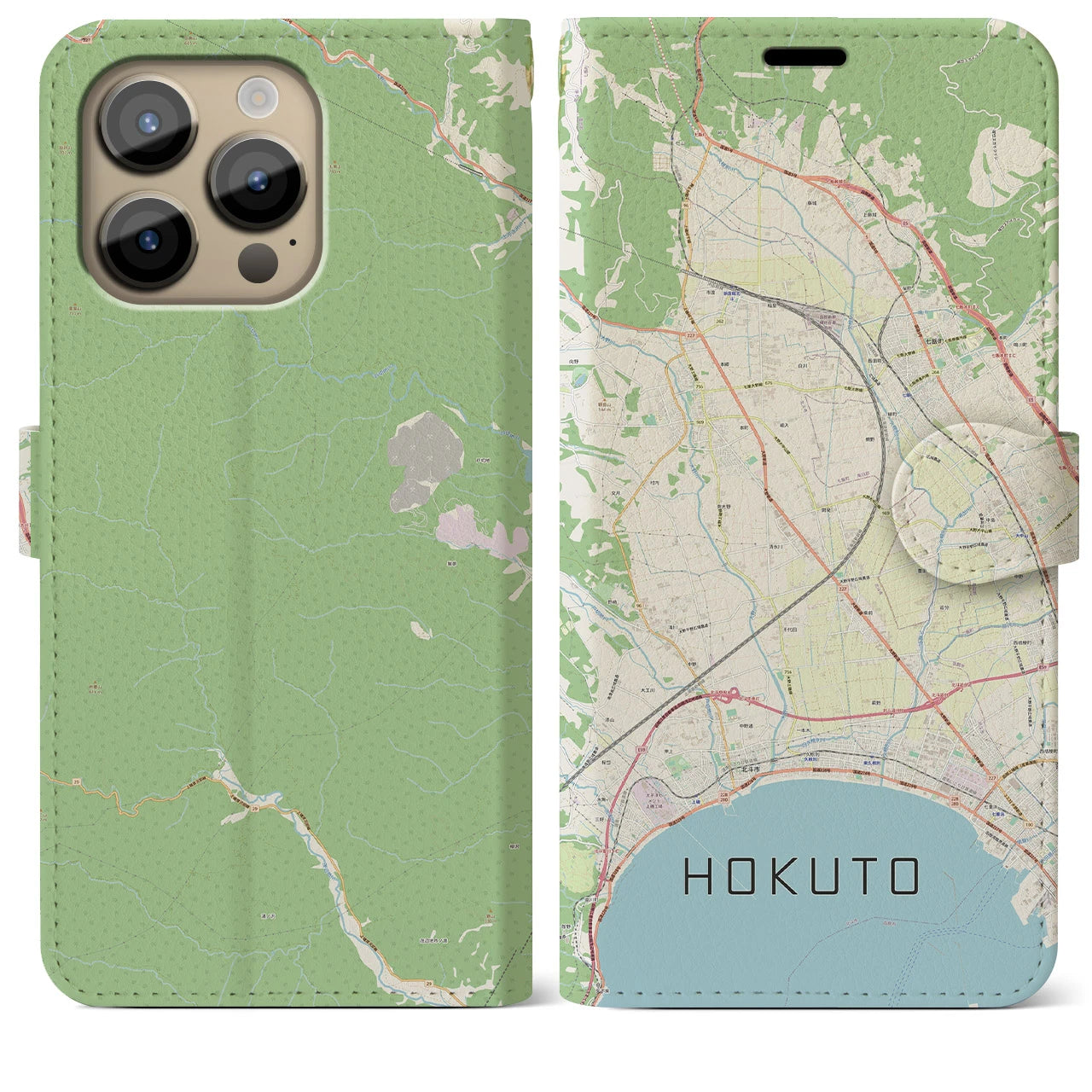 【北斗（北海道）】地図柄iPhoneケース（手帳タイプ）ナチュラル・iPhone 14 Pro Max 用