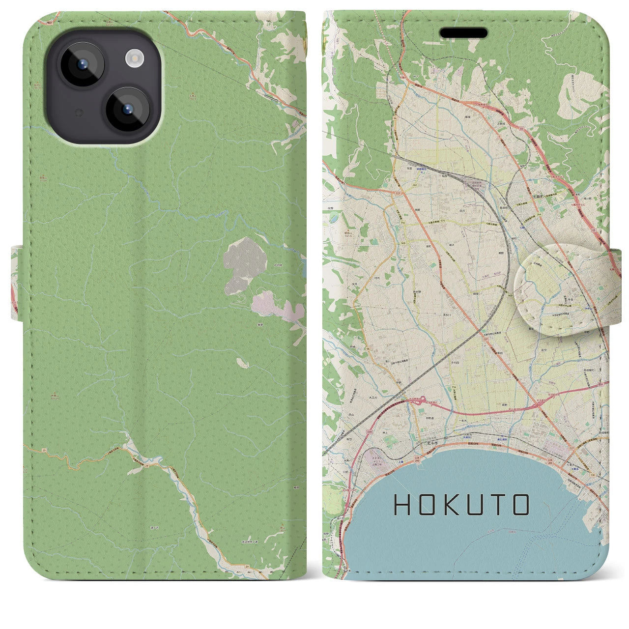 【北斗（北海道）】地図柄iPhoneケース（手帳タイプ）ナチュラル・iPhone 14 Plus 用