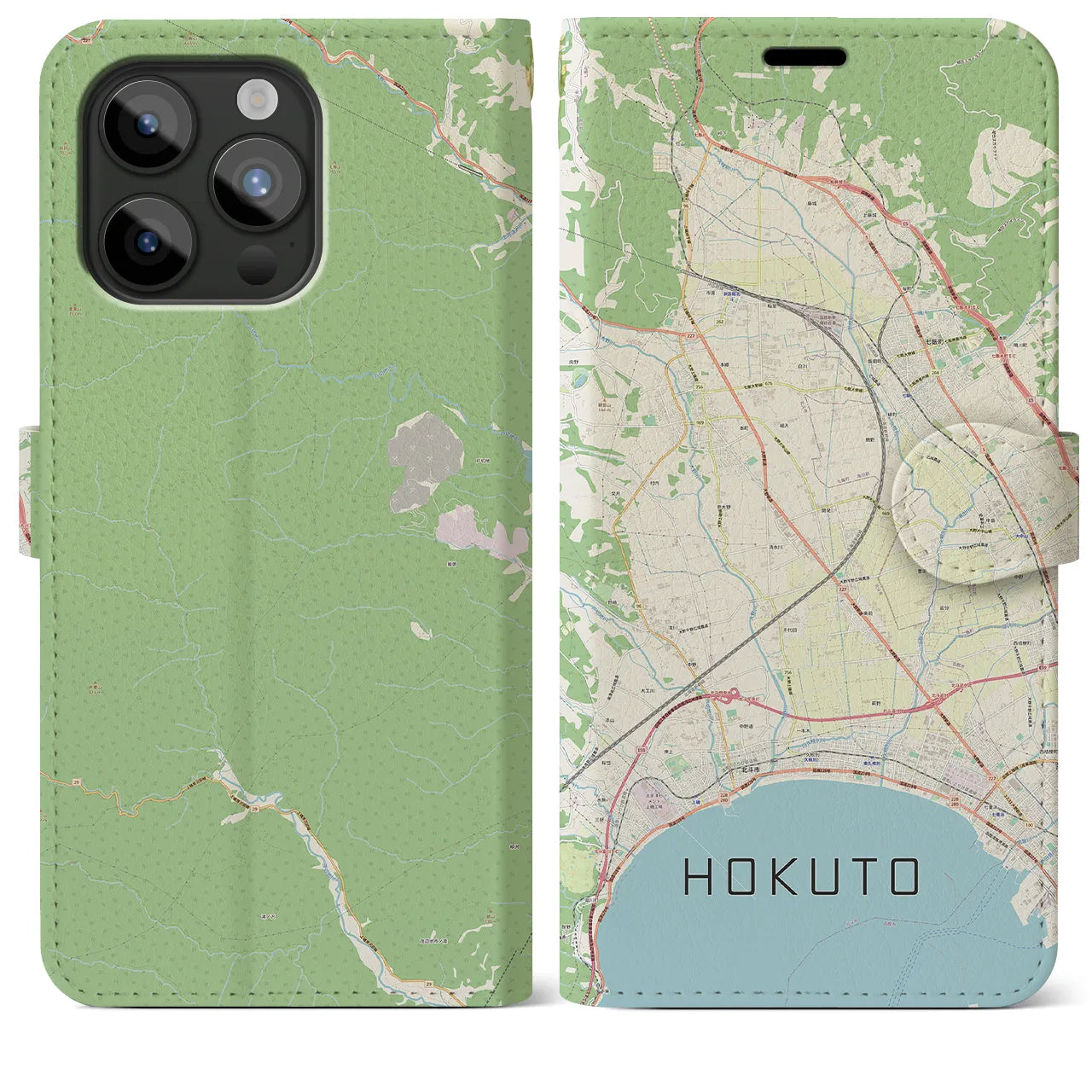 【北斗（北海道）】地図柄iPhoneケース（手帳タイプ）ナチュラル・iPhone 15 Pro Max 用