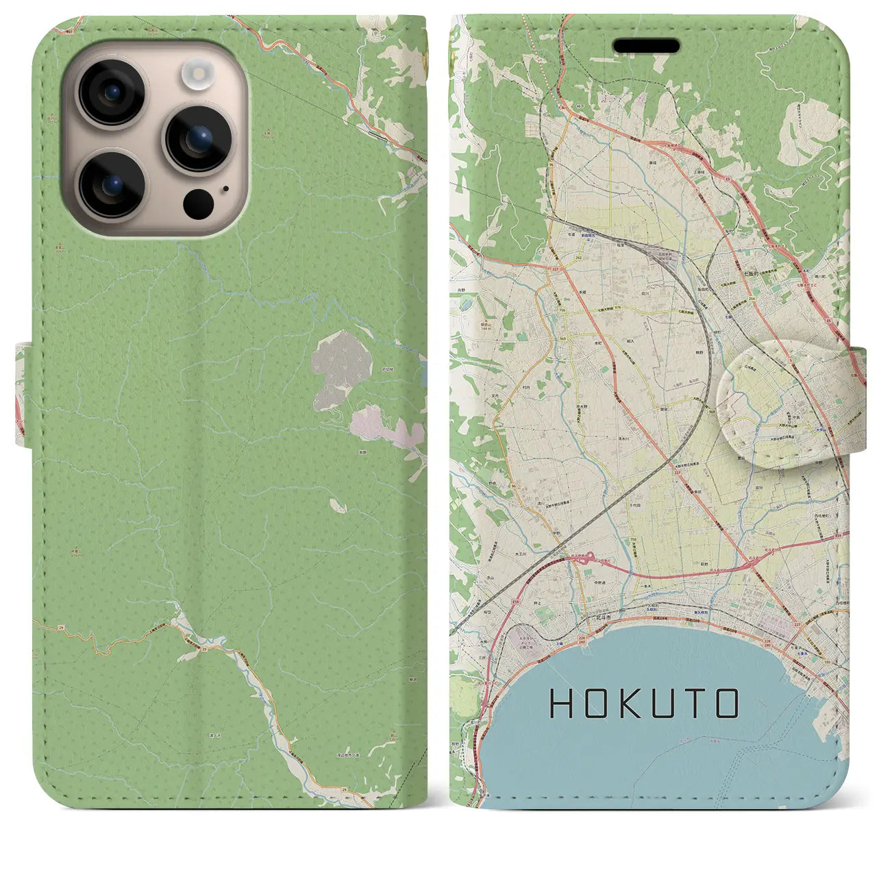 【北斗（北海道）】地図柄iPhoneケース（手帳タイプ）ナチュラル・iPhone 16 Plus 用