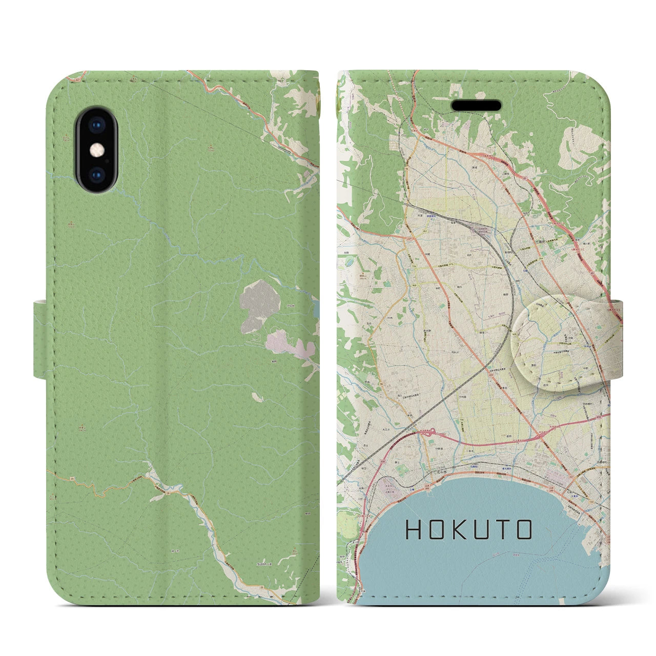 【北斗（北海道）】地図柄iPhoneケース（手帳タイプ）ナチュラル・iPhone XS / X 用