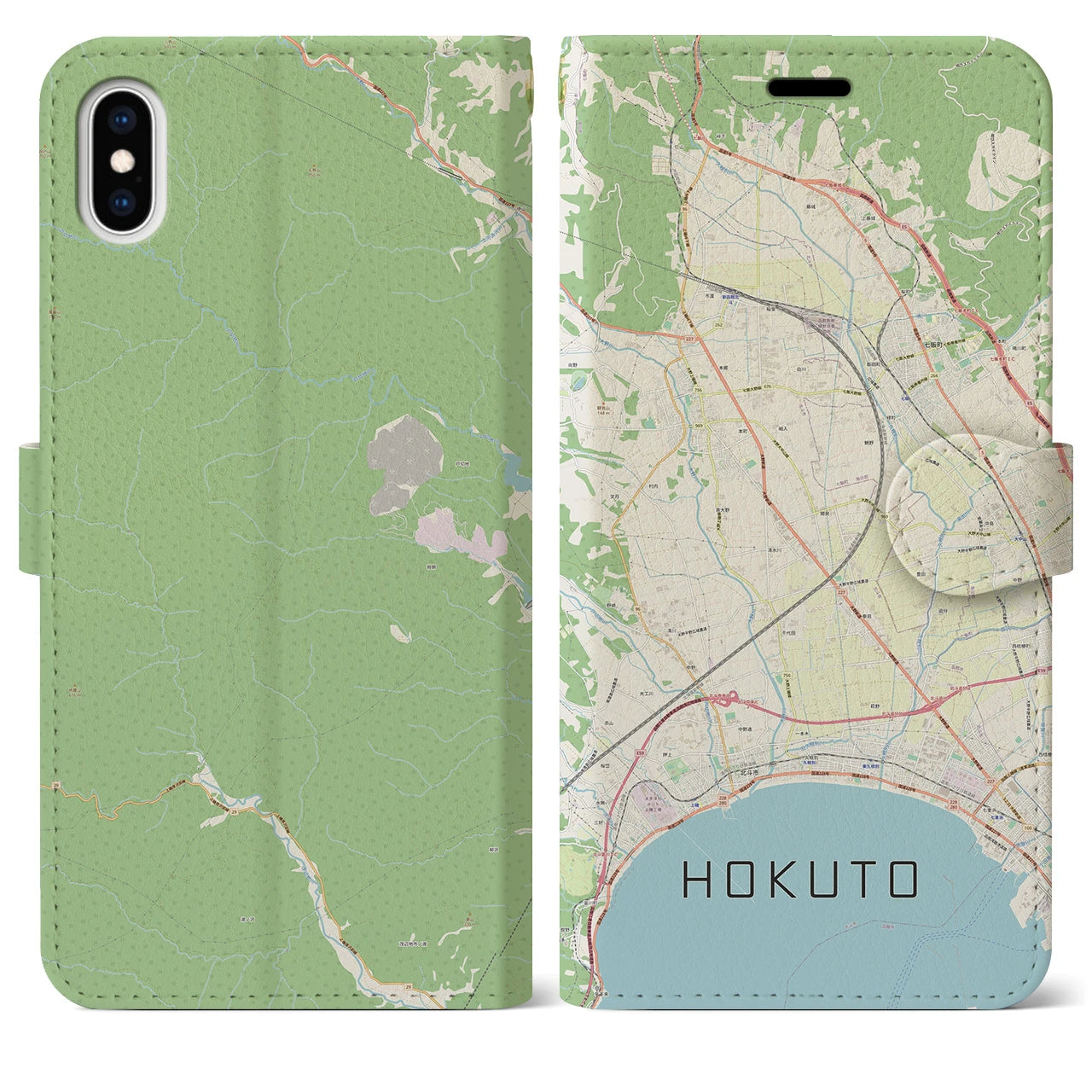 【北斗（北海道）】地図柄iPhoneケース（手帳タイプ）ナチュラル・iPhone XS Max 用