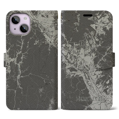 【北杜（山梨県）】地図柄iPhoneケース（手帳タイプ）モノトーン・iPhone 14 用