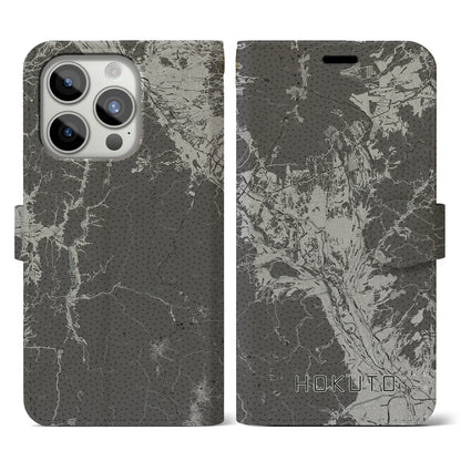 【北杜（山梨県）】地図柄iPhoneケース（手帳タイプ）モノトーン・iPhone 15 Pro 用