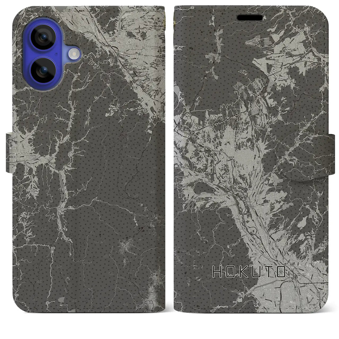 【北杜(山梨県)】地図柄iPhoneケース(手帳タイプ)モノトーン・iPhone 16 Pro Max 用