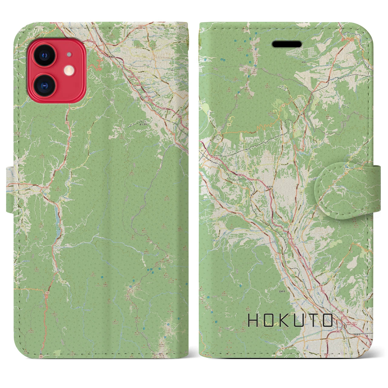 【北杜（山梨県）】地図柄iPhoneケース（手帳タイプ）ナチュラル・iPhone 11 用