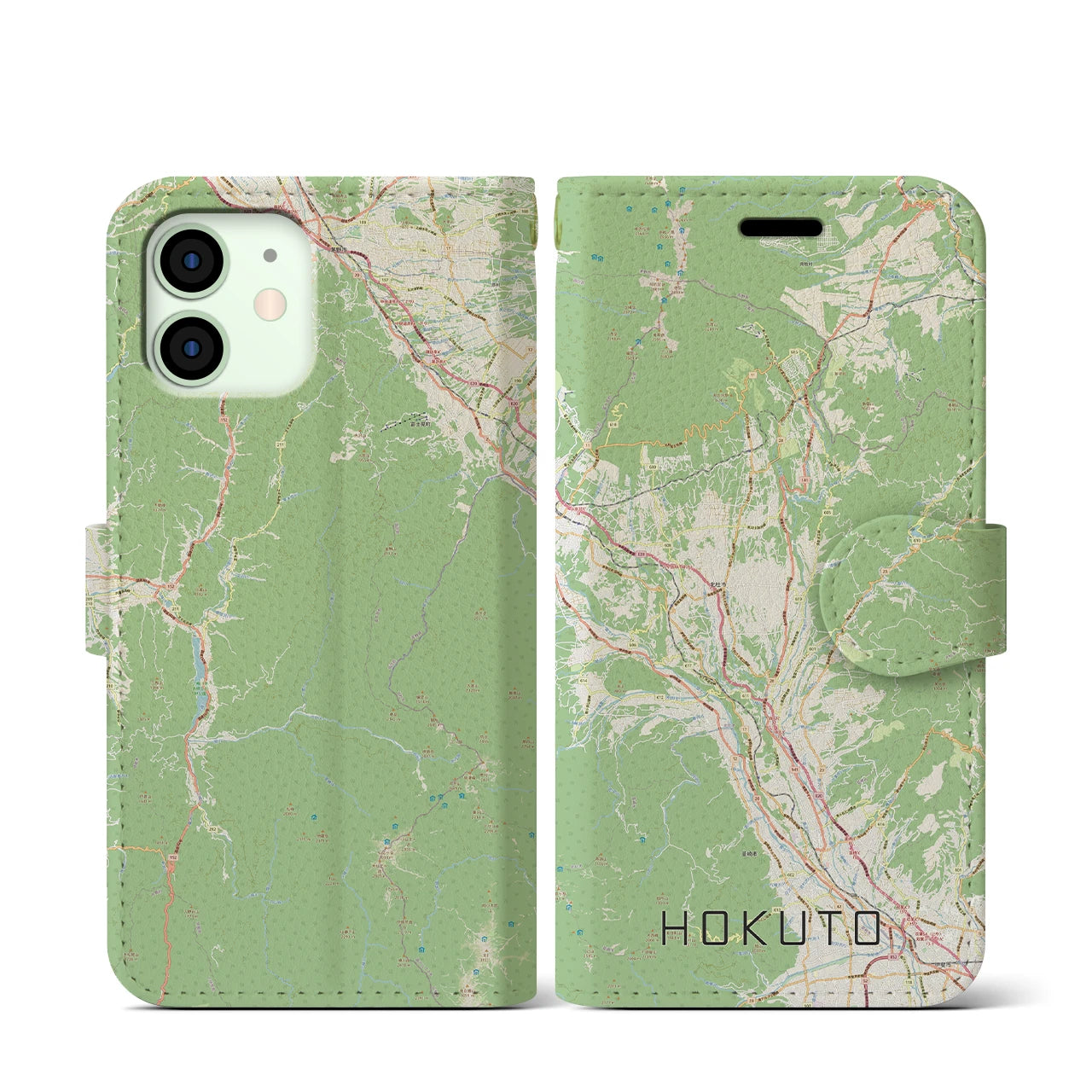 【北杜（山梨県）】地図柄iPhoneケース（手帳タイプ）ナチュラル・iPhone 12 mini 用