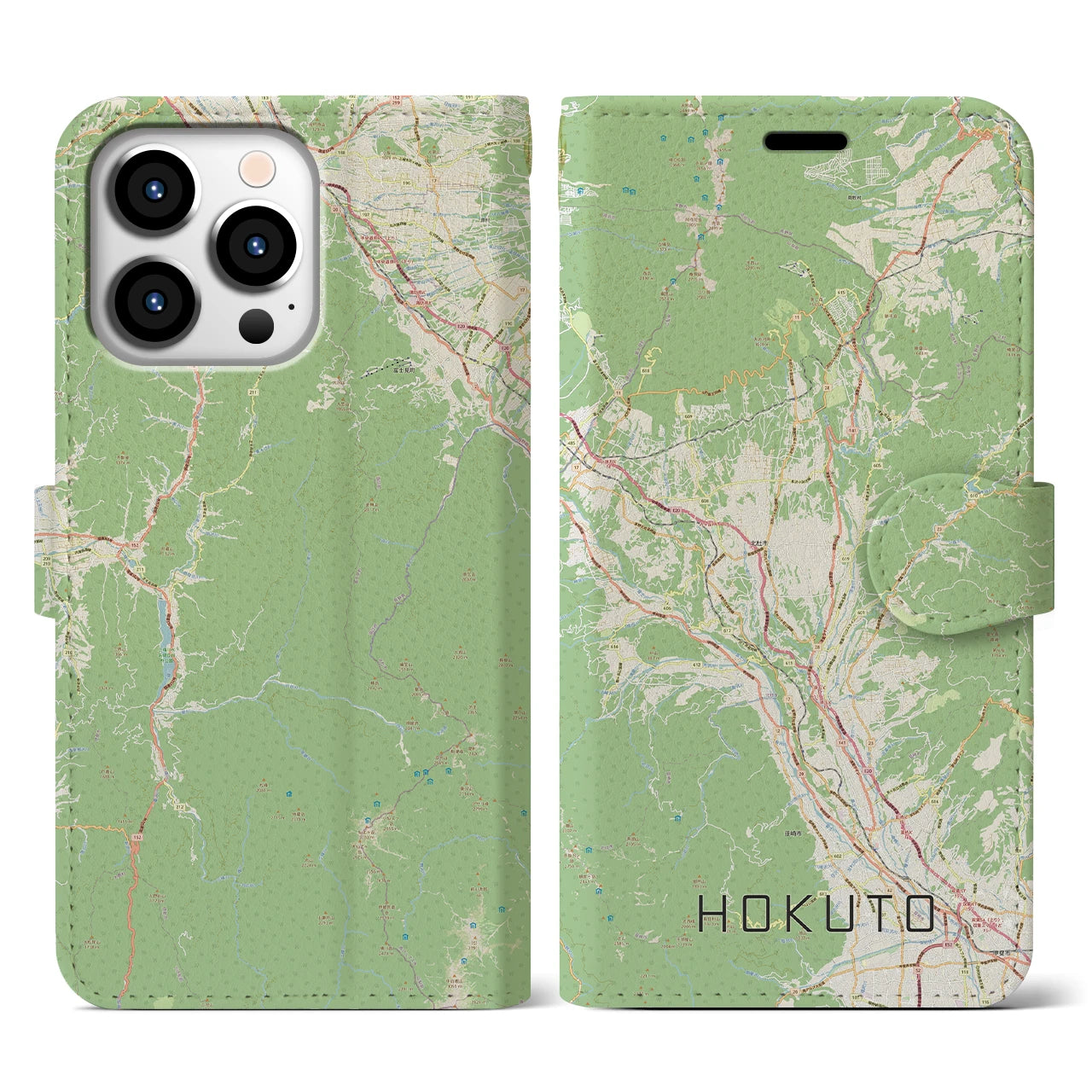 【北杜（山梨県）】地図柄iPhoneケース（手帳タイプ）ナチュラル・iPhone 13 Pro 用