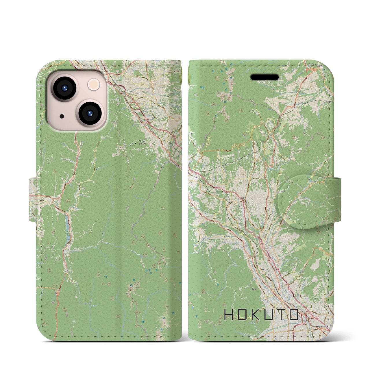 【北杜（山梨県）】地図柄iPhoneケース（手帳タイプ）ナチュラル・iPhone 13 mini 用