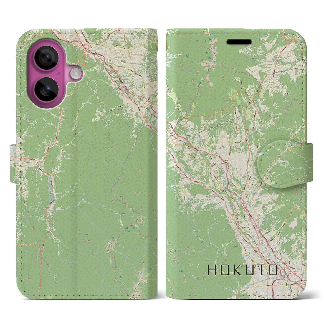 【北杜（山梨県）】地図柄iPhoneケース（手帳タイプ）ナチュラル・iPhone 16 Pro 用