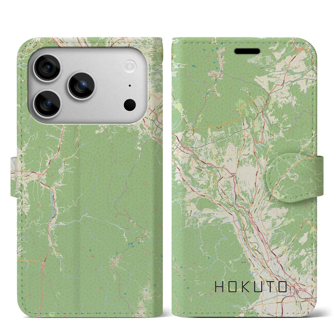 【北杜（山梨県）】地図柄iPhoneケース（手帳タイプ）ナチュラル・iPhone 17 Pro Max 用
