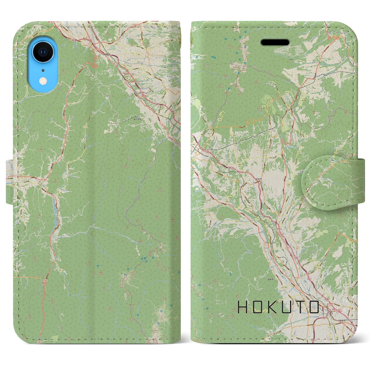 【北杜（山梨県）】地図柄iPhoneケース（手帳タイプ）ナチュラル・iPhone XR 用