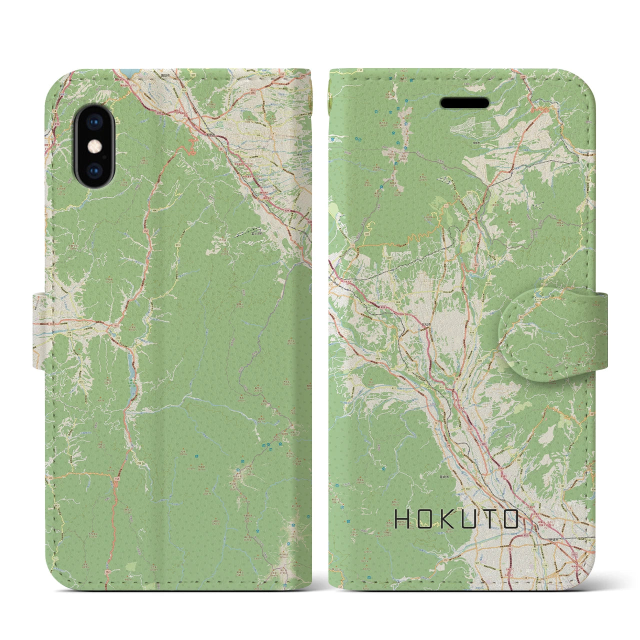 【北杜（山梨県）】地図柄iPhoneケース（手帳タイプ）ナチュラル・iPhone XS / X 用