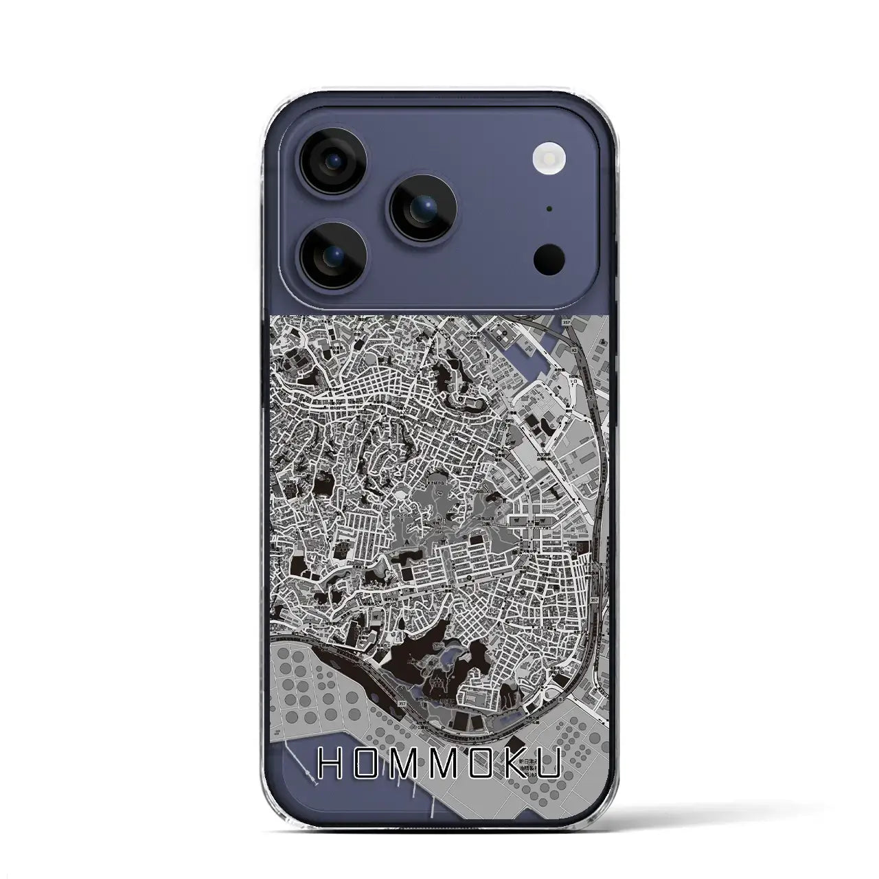 【本牧（神奈川県）】地図柄iPhoneケース（クリアタイプ）モノトーン・iPhone 17 Pro Max 用