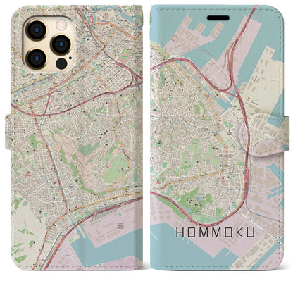 【本牧（神奈川県）】地図柄iPhoneケース（手帳タイプ）ナチュラル・iPhone 12 Pro Max 用