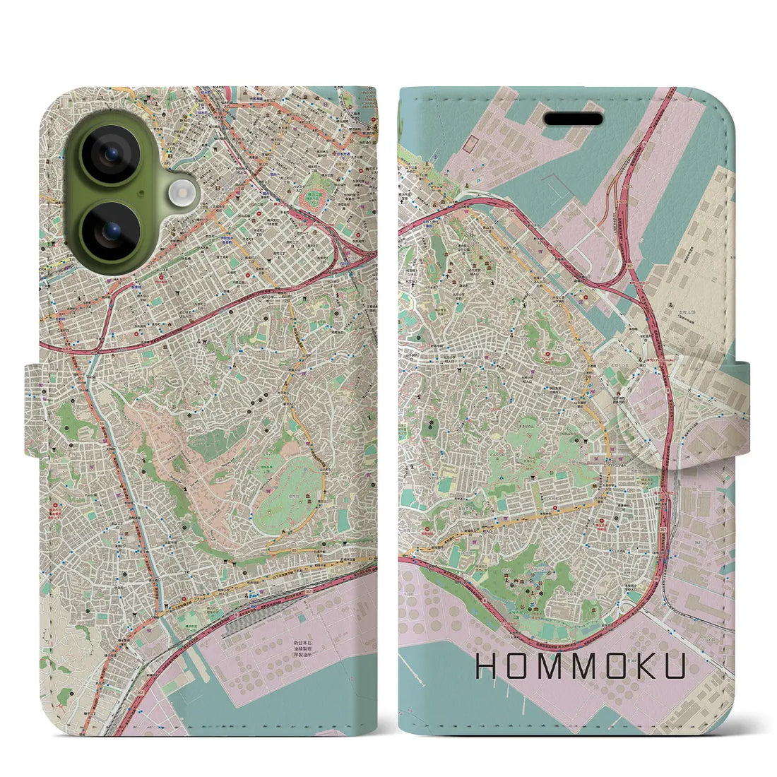 【本牧(神奈川県)】地図柄iPhoneケース(手帳タイプ)モノトーン・iPhone 17 Pro Max 用