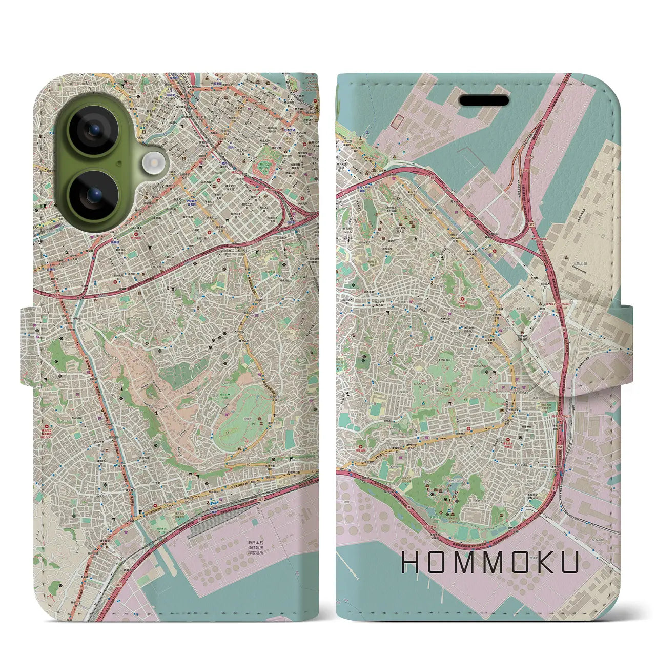 【本牧（神奈川県）】地図柄iPhoneケース（手帳タイプ）