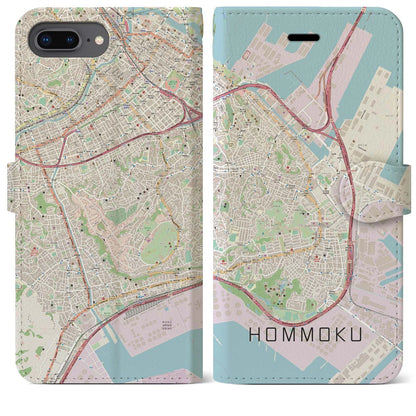 【本牧（神奈川県）】地図柄iPhoneケース（手帳タイプ）ナチュラル・iPhone 8Plus /7Plus / 6sPlus / 6Plus 用