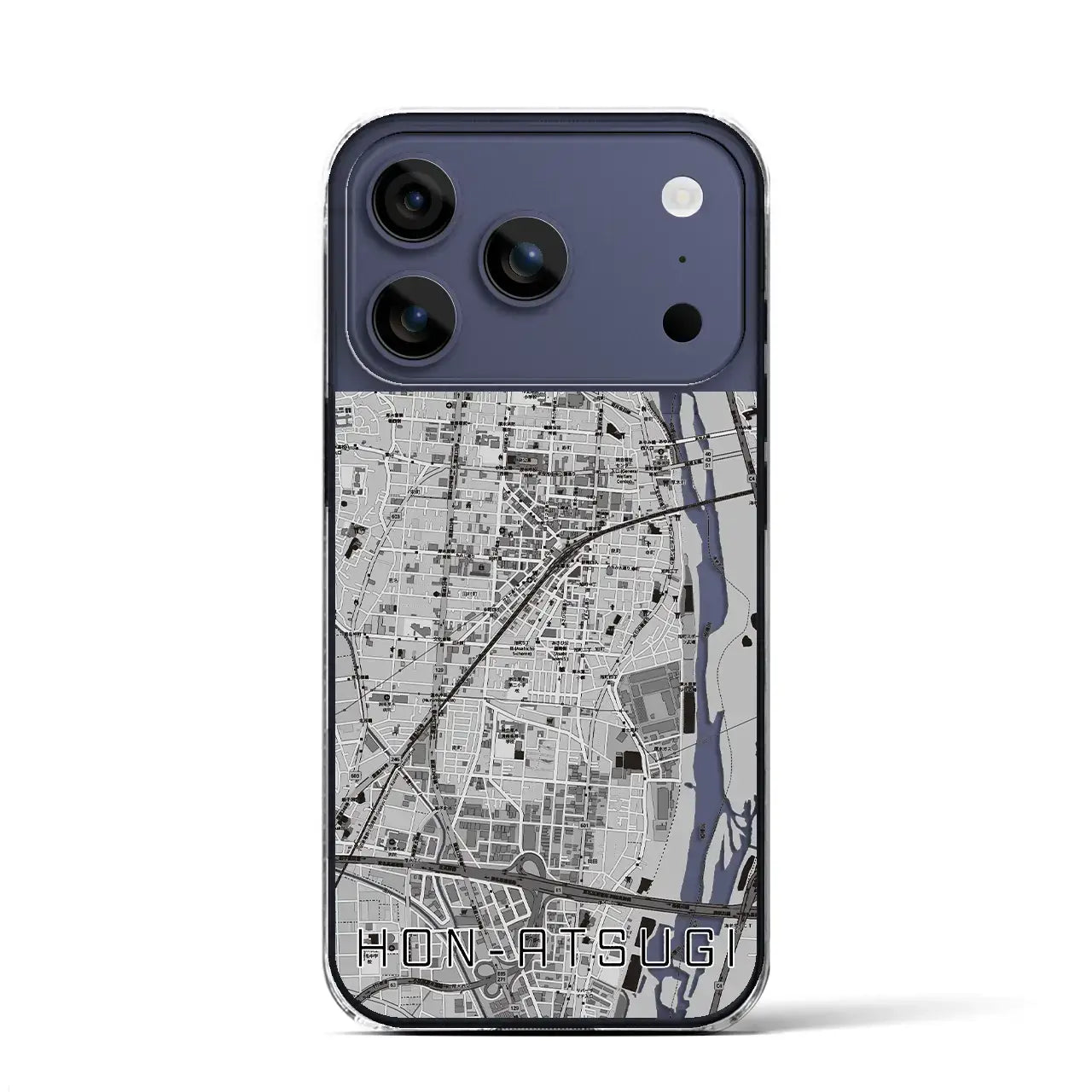 【本厚木（神奈川県）】地図柄iPhoneケース（クリアタイプ）モノトーン・iPhone 17 Pro Max 用